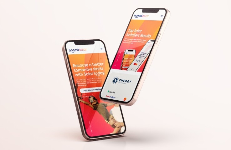 Two floating phones showing the Honest Solar Website