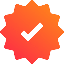 A white check icon in an orange gradient star