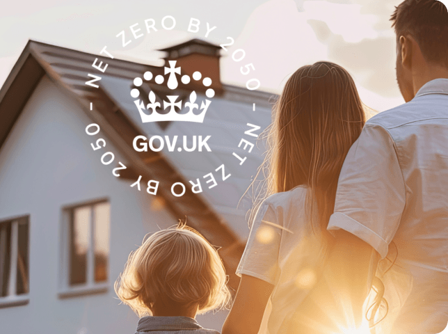 A family looking at solar panels on roof