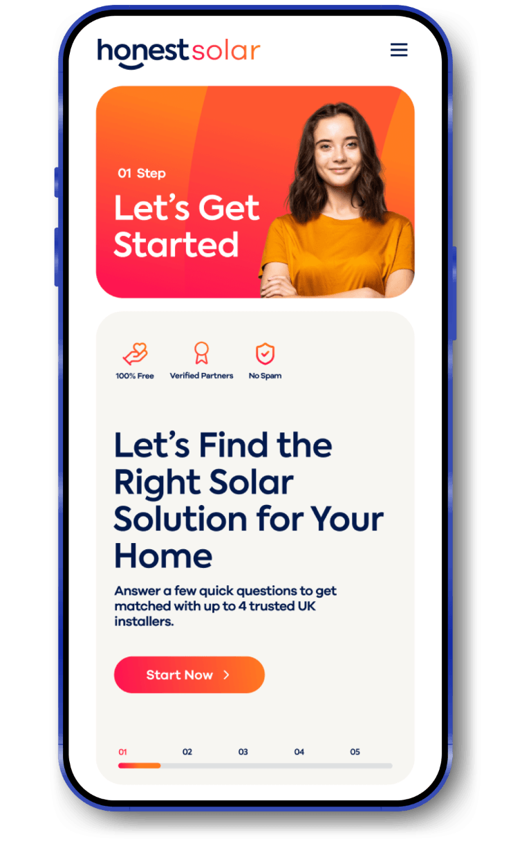 Screenshot of a mobile viewing the Honest Solar Form